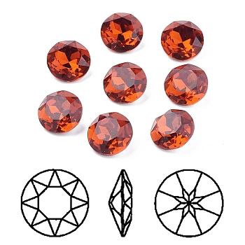 Pointed Back & Back Plated K9 Glass Rhinestone Cabochons, Grade A, Faceted, Flat Round, Tangerine, 10x5mm