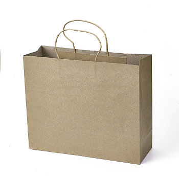 Pure Color Paper Bags, Gift Bags, Shopping Bags, with Handles, Rectangle, BurlyWood, 26x31.5x11cm