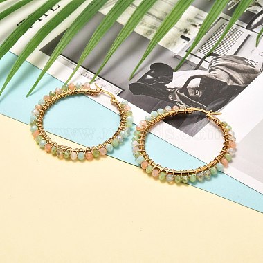 Glass Faceted Round Beads Hoop Earrings(EJEW-JE04599)-4