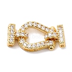 Brass Micro Pave Clear Cubic Zirconia Fold Over Clasps, U-Shaped, Real 18K Gold Plated, 21x10.5x4mm, Hole: 2x2mm(KK-C075-31G)