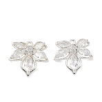 Brass Pave Clear Cubic Zirconia Flower Pendants, Floral Charms, 925 Sterling Silver Plated, 16x17x4.5mm, Hole: 1.2mm(KK-C168-23S)