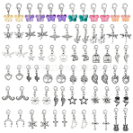 72Pcs Glass Butterfly & Alloy Pendant Decorations, with Lobster Claw Clasp, Mixed Shapes, Mixed Color, 30mm(HJEW-PH0001-96)