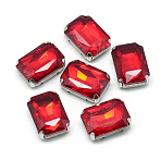 Sew on Rhinestone, Multi-strand Links, Glass Rhinestone, with Brass Prong Settings, Garments Accessoriess, Faceted, Octagon, Platinum, Red, 14x10x6mm, Hole: 0.8~1mm(RGLA-T036-10x14mm-05)