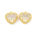 Rack Plating Brass Charms, with Glass, Long-Lasting Plated, Lead Free & Cadmium Free, Heart, Real 18K Gold Plated, Clear, 12x12x5.5mm, Hole: 1.2mm(KK-M290-02A-G)