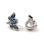 Alloy Enamel European Beads, Large Hole Beads, with Rhinestone, Dragonfly, Antique Silver, 10x16x10mm, Hole: 5mm(PALLOY-I218-18AS)