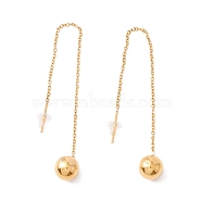 Long Chain with Round Ball Dangle Stud Earrings, 304 Stainless Steel Ear Thread for Women, Golden, 100mm, Pin: 1mm(EJEW-A067-13G)