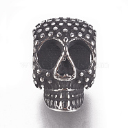 304 Stainless Steel Beads, Skull, Antique Silver, 15.5x10.5x11mm, Hole: 6mm(STAS-F212-040AS)