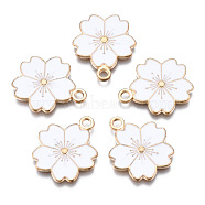 Alloy Enamel Pendants, Sakura Flower, Light Gold, White, 20.5x17.5x1.5mm, Hole: 2mm(X-ENAM-S121-115N)