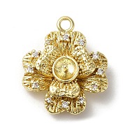 Rack Plating Brass Cubic Zirconia Pendants, Cadmium Free & Lead Free, Flower, Golden, 20x17x5.5mm, Hole: 1.8mm(KK-M267-14G)