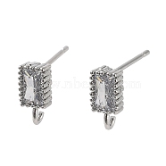 Brass Micro Pave Cubic Zirconia Studs Earrings Finding, Long-Lasting Plated, Lead Free & Cadmium Free, Rectangle, Platinum, 9x4mm, Hole: 1.5mm, Pin: 12x0.7mm(KK-K364-01P)