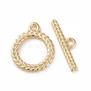 Eco-friendly Brass Toggle Clasps, Cadmium Free & Lead Free, Long-Lasting Plated, Leaf-Shaped Ring, Real 24K Gold Plated, Ring: 13x10.5x1mm, Bar: 4x14.5x1mm, Hole: 1.2mm(KK-D082-19G)