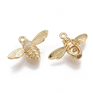 Brass Pendants, Bees, Nickel Free, Real 18K Gold Plated, 11.5x17x4.5mm, Hole: 1mm(KK-T038-139G)
