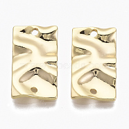 Brass Links, Hammered, Nickel Free, Rectangle, Real 18K Gold Plated, 17x10x2mm, Hole: 1.2mm(KK-R132-083-NF)