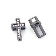 Fashionable Hollow Cross Brass Micro Pave Cubic Zirconia Beads, Cadmium Free & Nickel Free & Lead Free, Gunmetal, 11x7.5x5mm, Hole: 2x1~4x2mm(ZIRC-N002-80B)