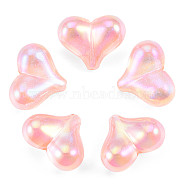 UV Plating Rainbow Iridescent Acrylic Beads, with Glitter Powder, Heart, Pink, 16.5x21.5x10mm, Hole: 1.5mm(PACR-T016-01A)