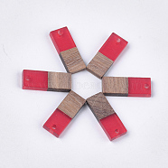 Resin & Walnut Wood Pendants, Rectangle, Cerise, 22.5~23x8.5~9x3.5mm, Hole: 2mm(RESI-S358-79F)