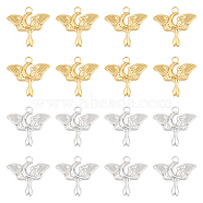 12Pcs 2 Colors Ion Plating(IP) 304 Stainless Steel Pendants, Butterfly with Moon Charm, Mixed Color, 24x25x2mm, Hole: 3mm, 6pcs/color(STAS-UN0045-04)