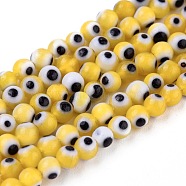 Handmade Evil Eye Lampwork Round Bead Strands, Yellow, 4mm, Hole: 1mm, about 100pcs/strand, 14.56 inch(LAMP-L055-4mm-01)