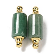 Natural Green Aventurine Connector Charms, with Golden Plated 304 Stainless Steel Findings, Column Links, 36x12mm, Hole: 1.2~1.4mm(G-Z039-01G-01)