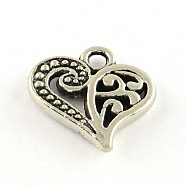 Tibetan Style Alloy Charms, Heart, Cadmium Free & Lead Free, Antique Silver, 14.5x14x2mm, Hole: 1.5mm, about 909pcs/1000g(TIBE-Q050-166AS-LF)