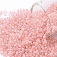TOHO Round Seed Beads, Japanese Seed Beads, (191F) Frosted Soft Pink Lined Crystal, 11/0, 2.2mm, Hole: 0.8mm, about 5555pcs/50g(SEED-XTR11-0191F)