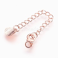 Eco-Friendly Brass Chain Extender, with Lobster Claw Clasps, Cadmium Free & Nickel Free & Lead Free, Long-Lasting Plated, Flat Round, Rose Gold, 72x3mm, Hole: 2.5mm(KK-I633-05RG-NR)