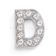 Alloy Slide Charms, with Crystal Rhinestone, for DIY Craft Jewelry Making, Letter, Platinum, Letter.D, 14x11x5mm, Hole: 2x11mm(ALRI-WH0005-09D-P)
