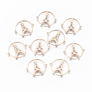 304 Stainless Steel Links Connectors, Laser Cut, Flat Round with Hollow Iron Tower, Rose Gold, 15x18x0.8mm, Hole: 0.8mm(STAS-S116-107RG)