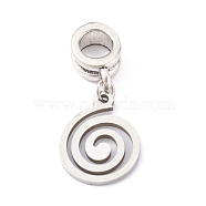 304 Stainless Steel European Dangle Charms, Large Hole Pendants, with Alloy Tube Bails, Vortex, Antique Silver, 25mm, Hole: 4.5mm, vortex: 14.5x11x1mm(PALLOY-JF00624-03)