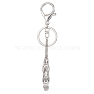 304 Stainless Steel Braided Macrame Pouch Empty Stone Holder for Keychain, with Alloy Keychain Clasp Findings, Stainless Steel Color, 13.1cm(KEYC-JKC00530-02)