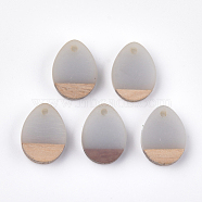 Resin & Walnut Wood Pendants, teardrop, Light Grey, 17.5x13x4mm, Hole: 1.8mm(RESI-S358-15D)
