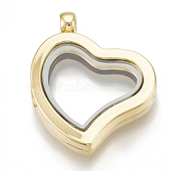Alloy Magnetic Locket Pendants, with Glass, Heart, Golden, 33x29x6.5mm, Hole: 3mm, Inner Measure: 16x20mm(PALLOY-T052-13G)