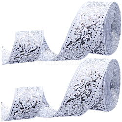 Ethnic Style Polyester Silk Grosgrain Ribbon, Double-Face, Floral Pattern, White, 1/8 inch(3.3mm), about 7m/roll, 2 rolls(OCOR-GF0003-67C)