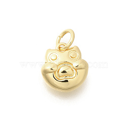 Brass Pendants, with Jump Ring, Long-Lasting Plated, Lead Free & Cadmium Free, Paw Print Charms, Real 18K Gold Plated, 10x9.5x4.5mm, Hole: 3.5mm(KK-L225-007G-01)