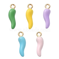 5Pcs 5 Colors Alloy Enamel Pendants, Cadmium Free & Nickel Free & Lead Free, Light Gold, Hot Horn of Plenty/Italian Horn Cornicello Charms, Mixed Color, 21x6x6mm, Hole: 2mm, 1pc/color(ENAM-YW0002-65)