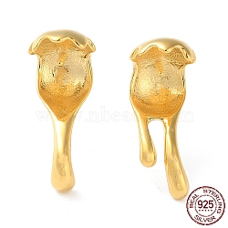 925 Sterling Silver Stud Earring Findings, Water Drop, for Half Drilled Beads, with S925 Stamp, Real 18K Gold Plated, 16x6.5mm, Pin: 11x0.9mm and 0.7mm(STER-M115-13G)