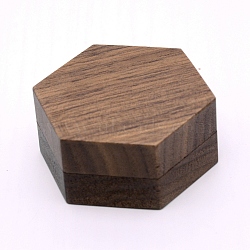 Black Walnut Box, Flip Cover, with Magnetic Buckle, Hexagon, Coconut Brown, 5.7x5x2.6cm(CON-WH0076-35)