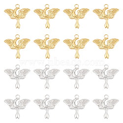 12Pcs 2 Colors Ion Plating(IP) 304 Stainless Steel Pendants, Butterfly with Moon Charm, Mixed Color, 24x25x2mm, Hole: 3mm, 6pcs/color(STAS-UN0045-04)