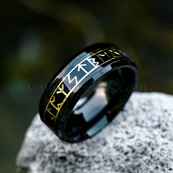 Stainless Steel  Words Finger Rings, Rune Words Odin Norse Viking Amulet Jewelry, Electrophoresis Black, US Size 13(22.2mm)(FIND-PW0020-12G-EB)