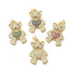 Brass Micro Pave Cubic Zirconia Pendants, Bear Charms, Golden, Mixed Color, 29.5x20.5x5.5mm, Hole: 5x3.5mm(KK-A180-19G)