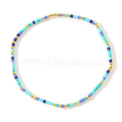 Minimalist Plastic & Brass Beads Stretch Bracelets for Women, Column, Golden, Cyan, 6.50 inch(16.5cm)(MY0437-4)