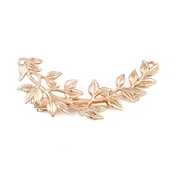 Alloy with Iron Alligator Hair Clips Finding, Leaf, with 5-Loops, Light Gold, 85x38x2.5~12.5mm(AL-CBA8479-05KCG)
