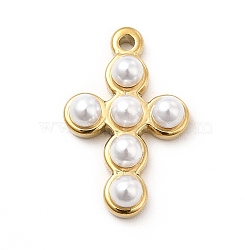 Ion Plating(IP) 304 Stainless Steel Pendants, with Plastic Beads, Cross Charm, Golden, 21x13.5x5mm, Hole: 1.4mm(X-STAS-E177-06G)