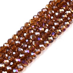 Electroplate Glass Beads Strands, AB Color Plated, Faceted, Rondelle, Saddle Brown, 3.5~3.8x3mm, Hole: 0.4mm, about 113~115pcs/strand, 12.80~12.99 inch(32.5~33cm)(EGLA-A044-T3mm-B02)