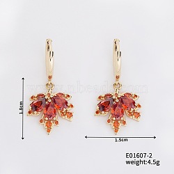 Maple Leaf Delicate Women's Hoop Earrings French Simple Fashion Ear Jewelry, Dark Orange, 18x15mm(CW8116-2)