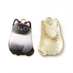 Alloy Enamel Pendants, Cadmium Free & Nickel Free & Lead Free, Golden, Cat Charms, Black, 25x16x3mm, Hole: 1.8mm(X-ENAM-M046-12G-B)