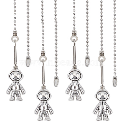 Alloy Ceiling Fan Pull Chain Extenders, Spaceman Pendant Decoration, with Iron Ball Chains, Bead Tips, Antique Silver & Platinum, 975x2.4mm, 4pcs/set(AJEW-PH01299)