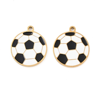 304 Stainless Steel Enamel Pendants, Golden, Football Charms, 18.5x16x1.5mm, Hole: 1.6mm