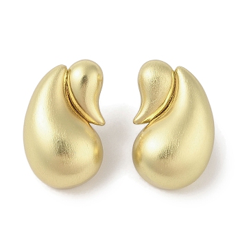 Teardrop Brass Stud Earrings for Women, Lead Free & Cadmium Free, Real 18K Gold Plated, 26x16mm