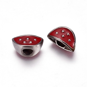 304 Stainless Steel European Beads, with Enamel, Red, 8x16x9mm, Hole: 5mm